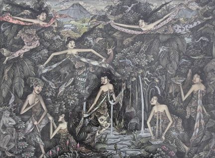 Indonesisches Gemälde, verso Etikette "Nyana/Raja 