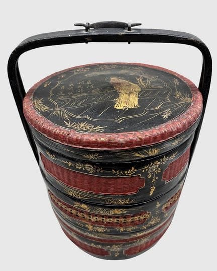 Cesta nupcial china antigua, de 4 compartimentos c