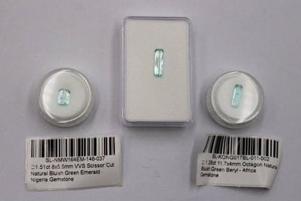 3x Berylle, zus ca. 4,5 Karat, sehr rein