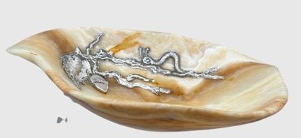 Cuenco grande de ónix con revestimiento de plata f
