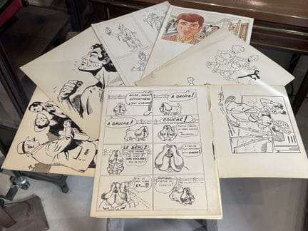 Conjunto de 8 dibujos y acuarelas, entre los que s