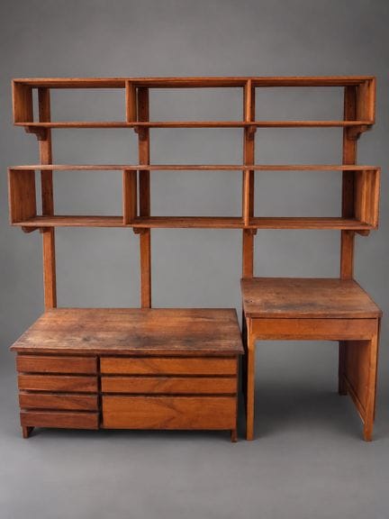 Ensemble de mobilier formant bibliothèque, bureau 
