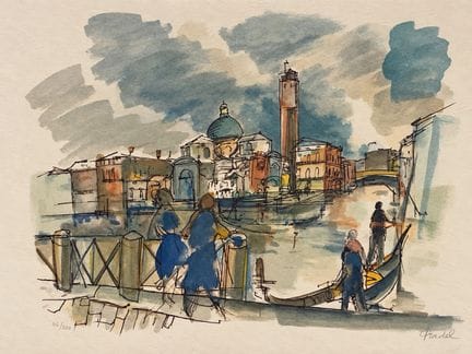 Paire de lithographies moderne dont une signée PRA