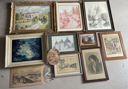 Lot de pièces encadrées dont aquarelles de paysage