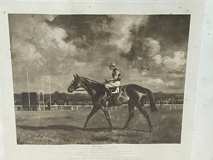 Lot comprenant :
- gravure Jockey et son cheval 
-