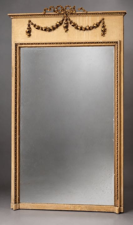 Miroir biseauté rectangulaire en bois patiné crème