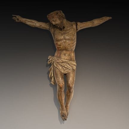 Grand Corpus Christi ancien, en bois sculpté et po
