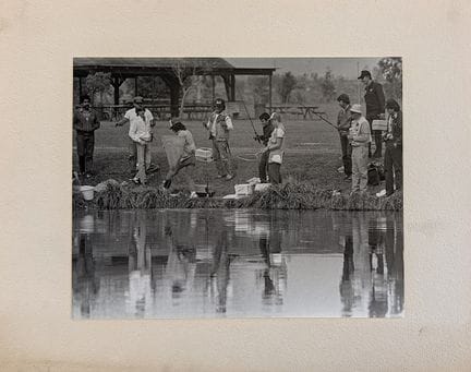 Vintage 1980s Lake Fishing Exhibition Photo Print 