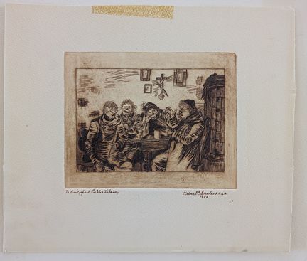 1960年阿尔伯特·埃克尔斯（Albert Eccles）原版蚀刻版画——酒馆内景风俗画。纸张尺寸为