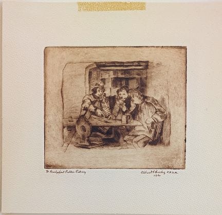 1960年阿尔伯特·埃克尔斯（Albert Eccles）原版蚀刻版画——《酒馆桌旁的三人》。本拍品