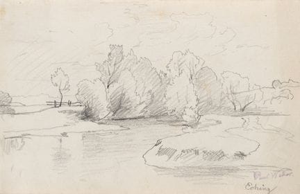 P. WEBER (1823-1916), Paisaje de llanura aluvial c