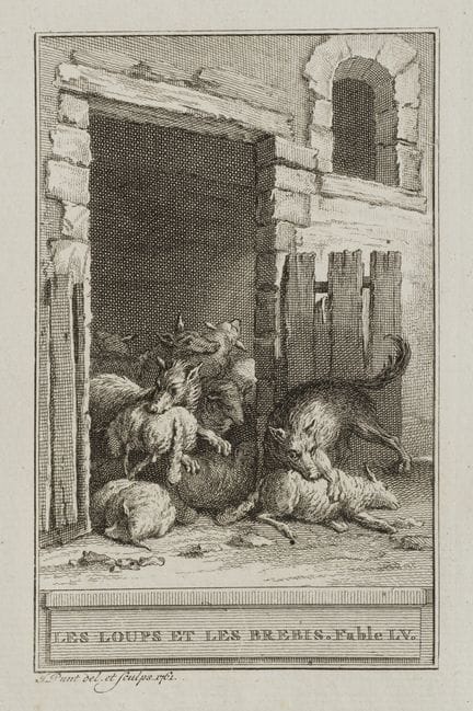 J. PUNT (1711-1779), Wolves and sheep,  1761, Etch