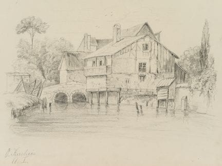 O. KIRCHEIS (*1862), Fattoria in riva al fiume, al