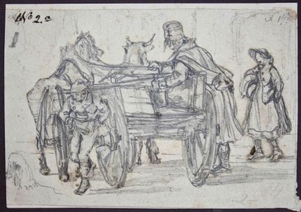 T. HORSCHELT (*1829), Carro de mercado con un sold