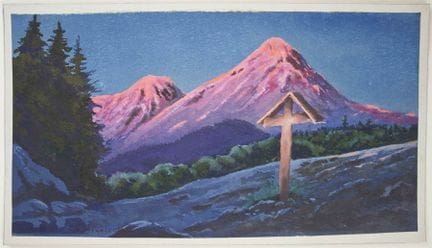 A. BRUNNLECHNER (*1863), Alpenglow with a wayside 