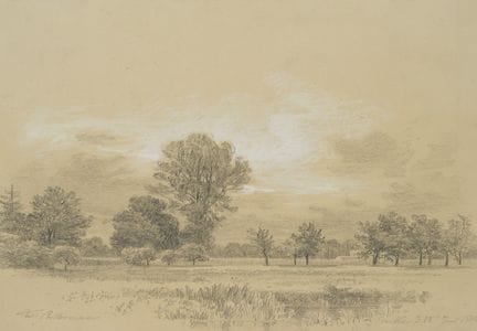 F. BELLERMANN (*1814), Uno stagno, alberi e un pra