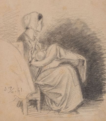 O. PLETSCH (1830-1888), Madre lactante, 1861, Lápi