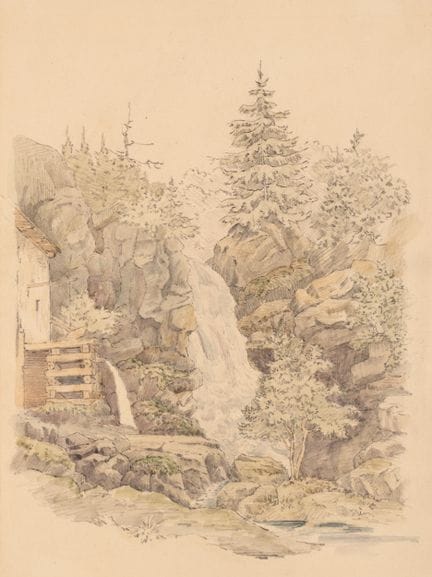 Sconosciuto (XIX), Cascata in un paesaggio roccios