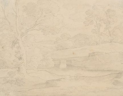 Anonimo (XIX secolo), Paesaggio collinare con un p
