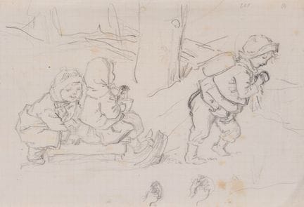 O. PLETSCH (1830-1888), Niños en un trineo, hacia 