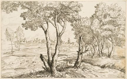 A. CAYLUS (1692-1765), Paisaje lombardo con una ci