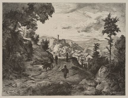 A. CLOSS (1840-1894), Veduta di Olevano,  1879, in