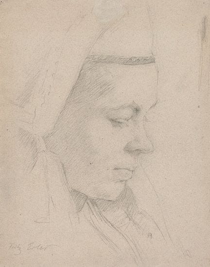 F. ERLER (1868-1940), Ragazza con un cappellino tr