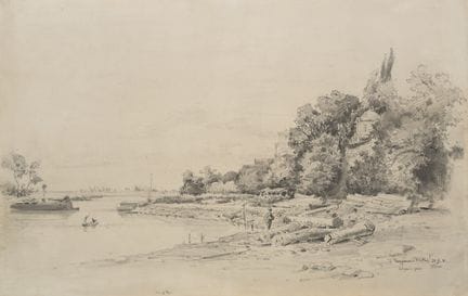 P. HALM (1854-1923), Le rive del Meno con il Pompe