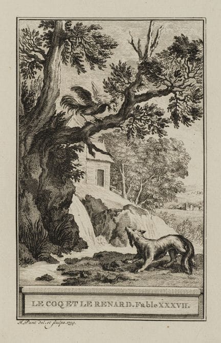 J. PUNT (1711-1779), A cockerel and a fox in a lan