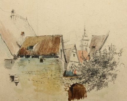 J. MAURER (1826-1887), Un pueblo de Hesse con el c