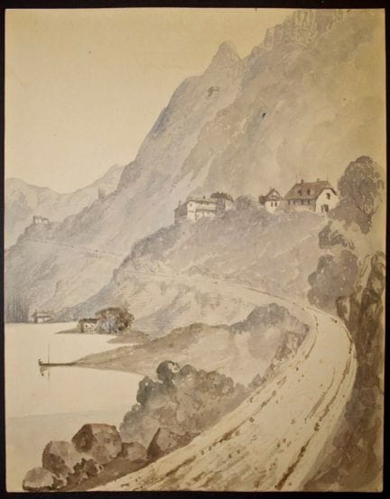 C. PORCHER (1834-1895), Suiza, vista del lago, acu
