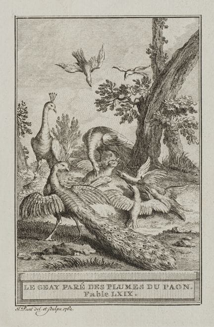 J. PUNT (1711-1779), A peacock and birds in a fabl