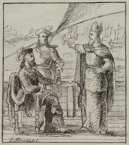 E. RONDAHL (1858-1914), Obispo y rey, 1875, Dibujo