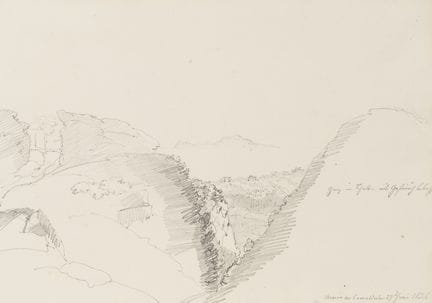 Sconosciuto (XIX), Paesaggio roccioso, 1834, Matit