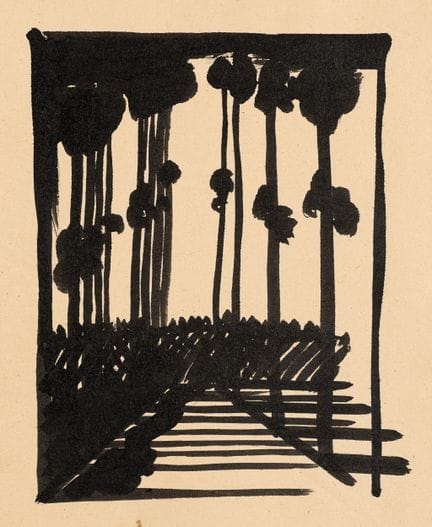 E. SCHIELE (XX secolo), Un viale alberato alla luc