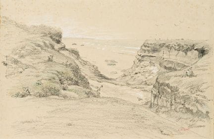 A. ROBAUT (1830-1909), Paisaje costero, lápiz
Alfr