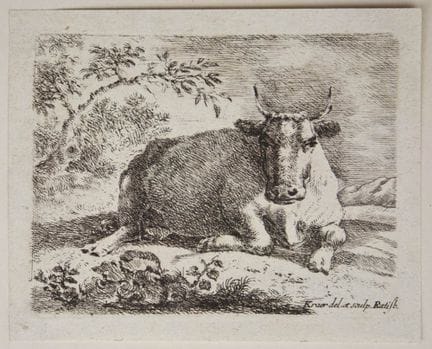 J. KRAER (1711-1771), Vaca recostada,  1711, aguaf