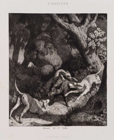 C. ELMERICH (1813-1889), Caccia al cinghiale con c
