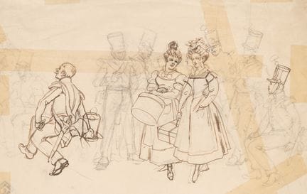 A. GROS (1771-1835), Due dame con soldati, disegno