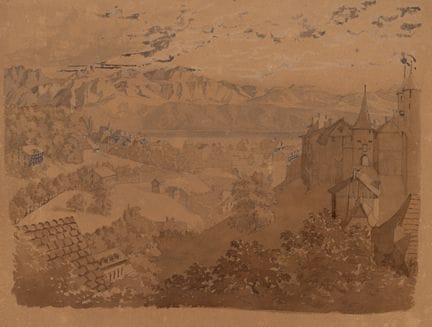 Anonimo (XIX secolo), Una cittadina in riva a un l