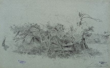 V. WEISHAUPT (*1848), Arbustos con ramas y tablone