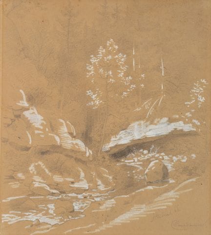 W. CAMPHAUSEN (*1818), Una zona boschiva con un fi