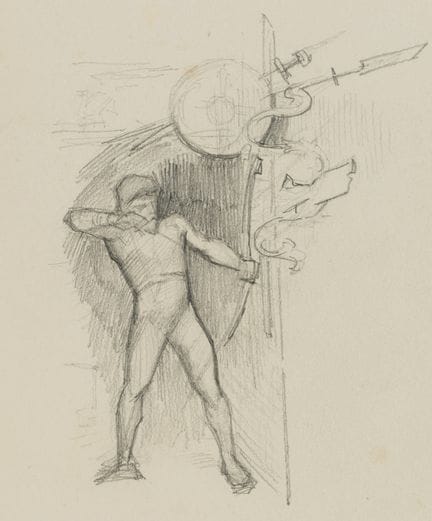 E. RONDAHL (1858-1914), Arquero nórdico, 1884, Láp
