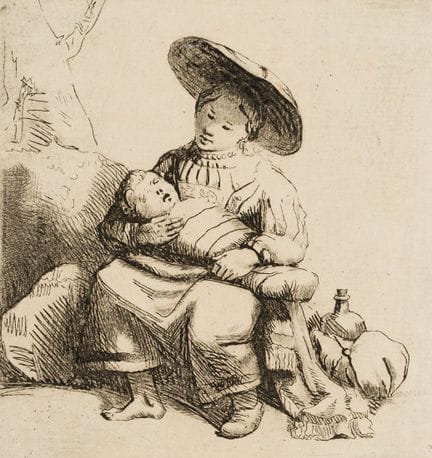J. TISCHBEIN (*1742), Woman with a baby in a nappy