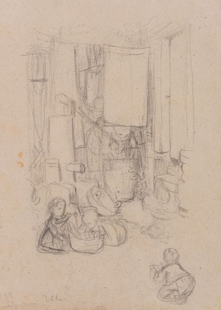O. PLETSCH (1830-1888), Niños jugando en el lavade