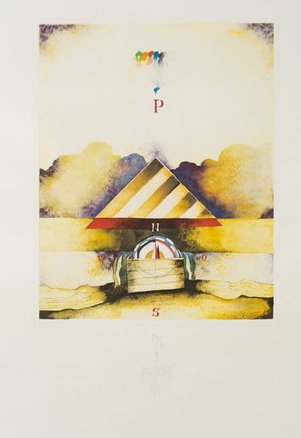 Anonimo (XX secolo), Paesaggio surreale. Piramide 