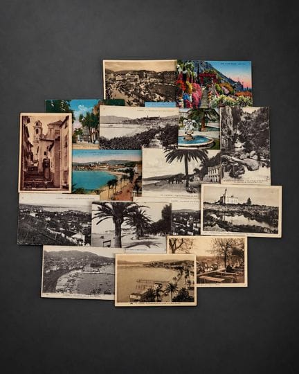 A box of postcards containing approximately 600 ca