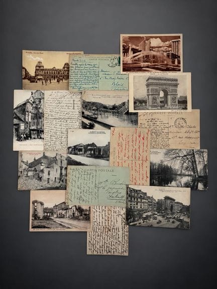A box of postcards containing approximately 300 ca