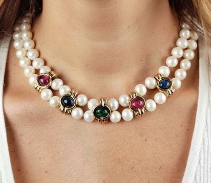 Collier de perles de culture à deux rangs reliés p