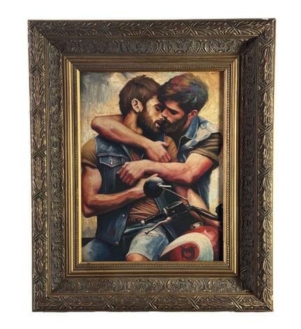 匿名
木板油画，20世纪作品，意大利画派，描绘了两名男性相互拥抱的场景。含画框尺寸：49 × 59 